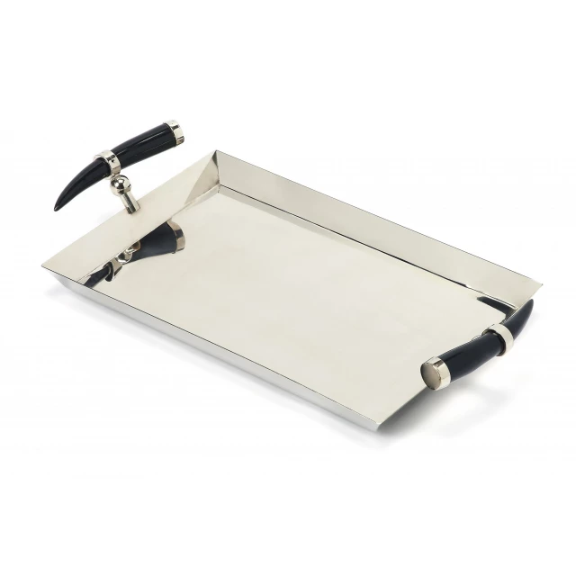 rectangular stainless steel serving tray with metal finish