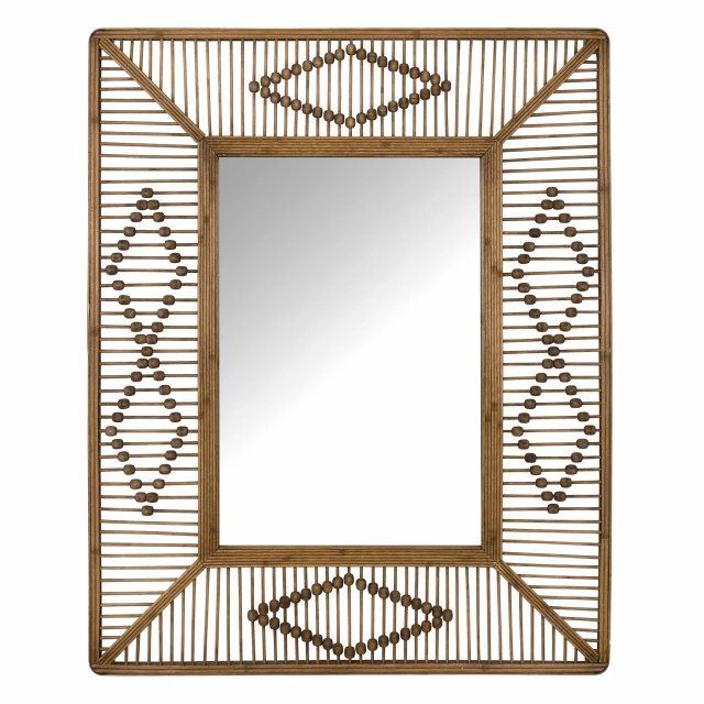 Bohemian beaded rectangle wall mirror featuring symmetry and line art patterns for home decor