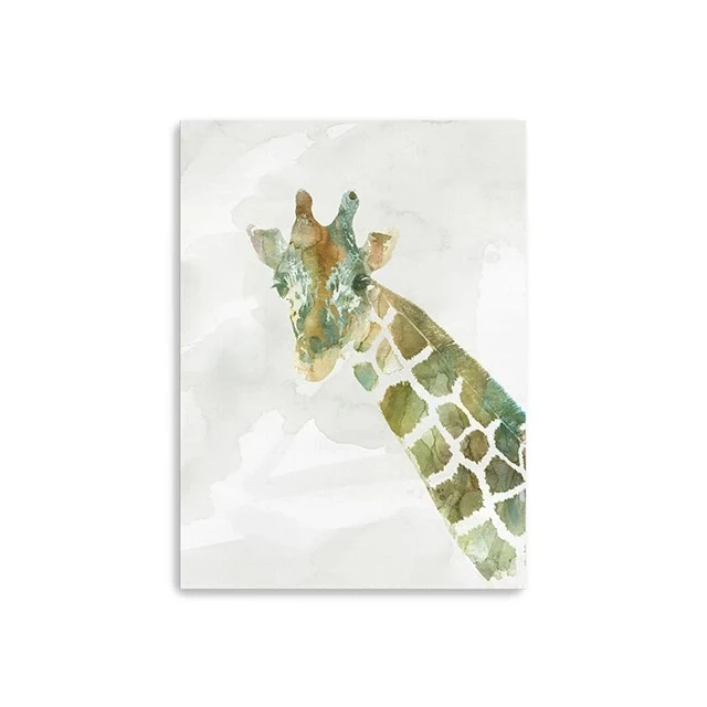 Marble watercolor giraffe canvas wall art with patterned giraffidae and terrestrial plant accents