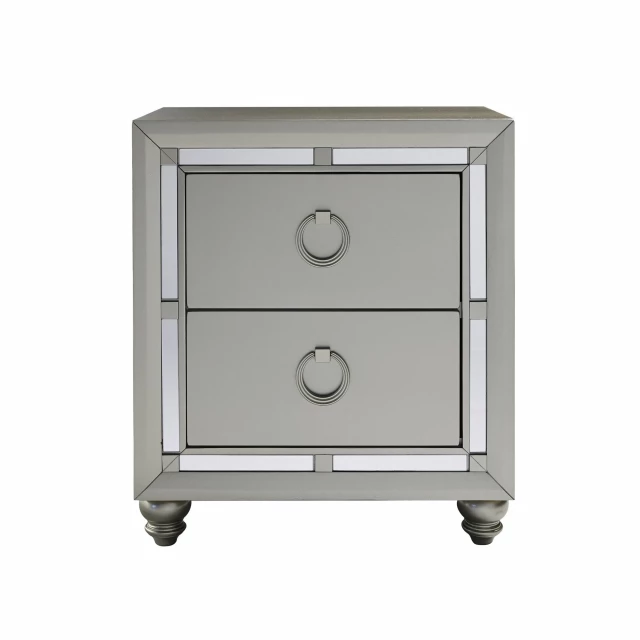 Tone nightstand with mirror trim accent and sleek rectangle design