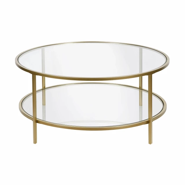 Glass steel round coffee table with shelf for modern living room furniture