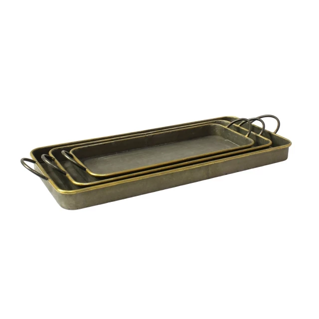 nesting galvanized metal gold serving trays with rectangular shape and metallic finish