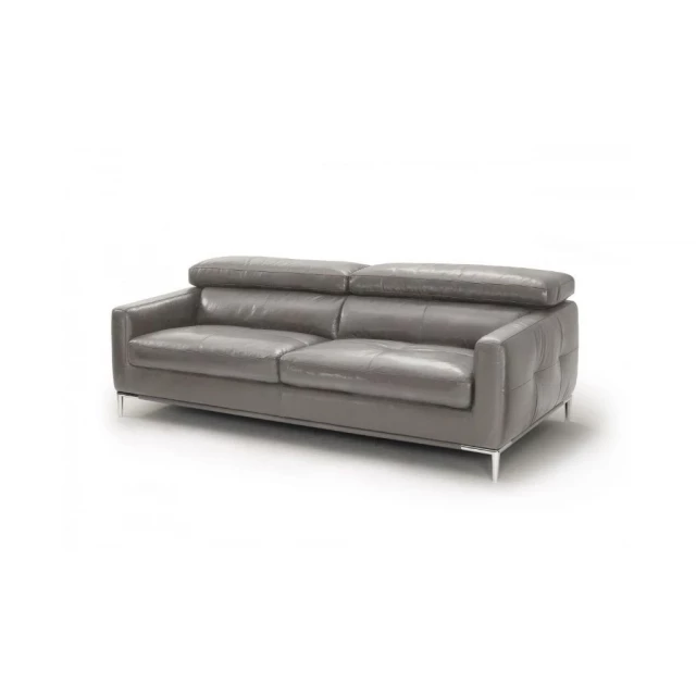 Dark grey genuine leather silver sofa with comfortable rectangular studio couch design on wood flooring