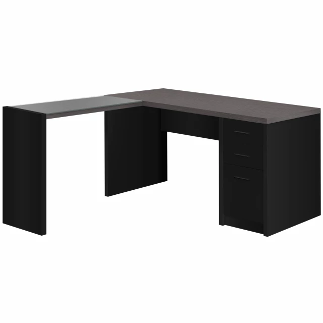 black l shape computer desk with drawers and plywood material