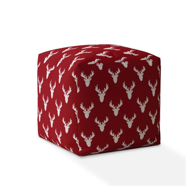 Red white cotton stag pouf ottoman with comfortable rectangle pillow pattern for home decor