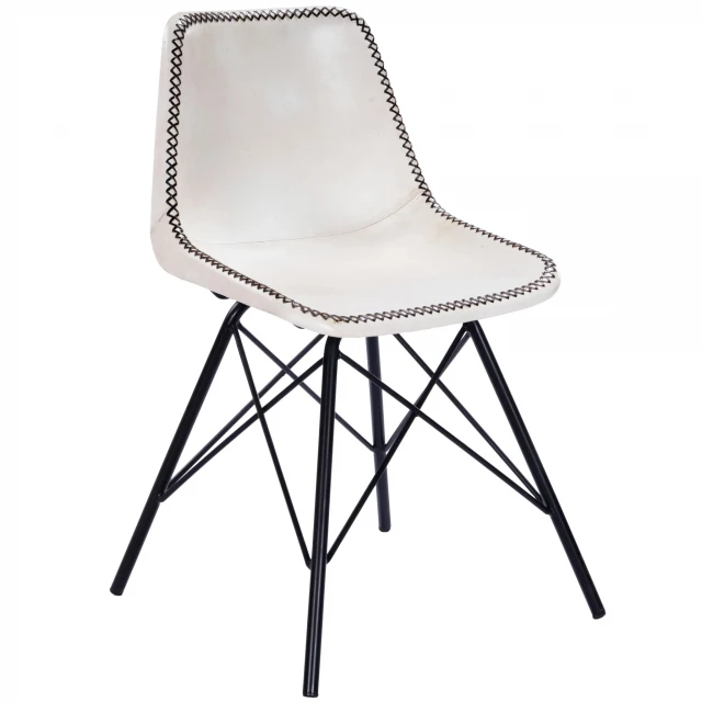 White black faux leather side chair with armrests for comfortable seating in modern style