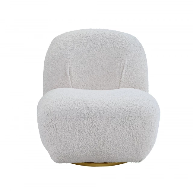 White Sherpa solid swivel slipper chair with plush comfort and modern design