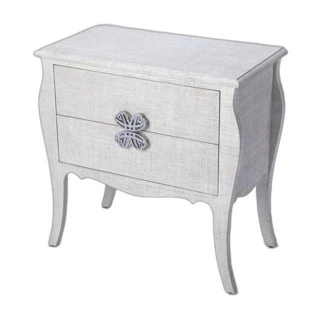 Off white standard accent chest drawers in beige wood with metal details