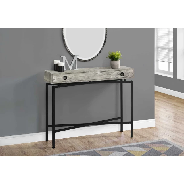 gray black cross leg console table for interior design with wood and grey elements