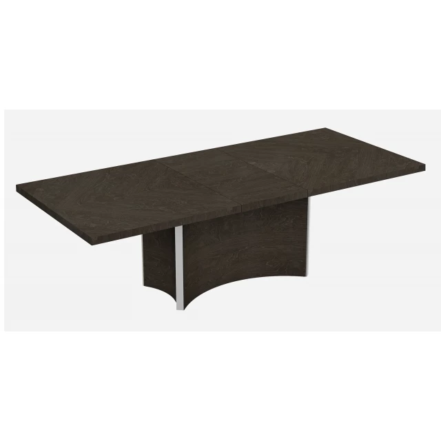 Gray brown solid wood dining table with hardwood and metal details