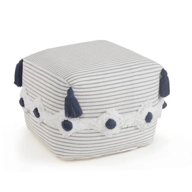 Gray cotton ottoman with wood pattern design
