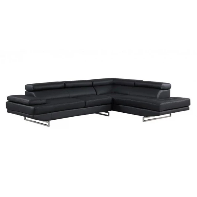 Black leather L-shaped corner sectional couch with comfort and modern design