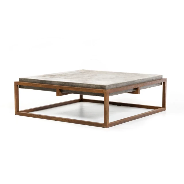 Concrete metal coffee table with wood stain finish for outdoor furniture
