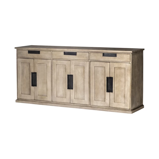 Solid mango wood sideboard with cabinets and drawers in beige hardwood finish