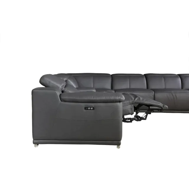 Gray Italian Leather Power Reclining U Shaped Six Piece Corner Sectional With Console Gray Italian Leather Power Reclining U Shaped Six Piece Corner Sectional With Console