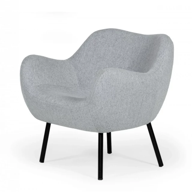 Grey linen fabric chunky wingback chair with wood armrests for comfortable seating