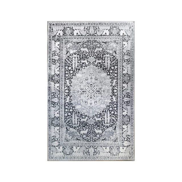 charcoal medallion stain resistant area rug with rectangle pattern and symmetrical design