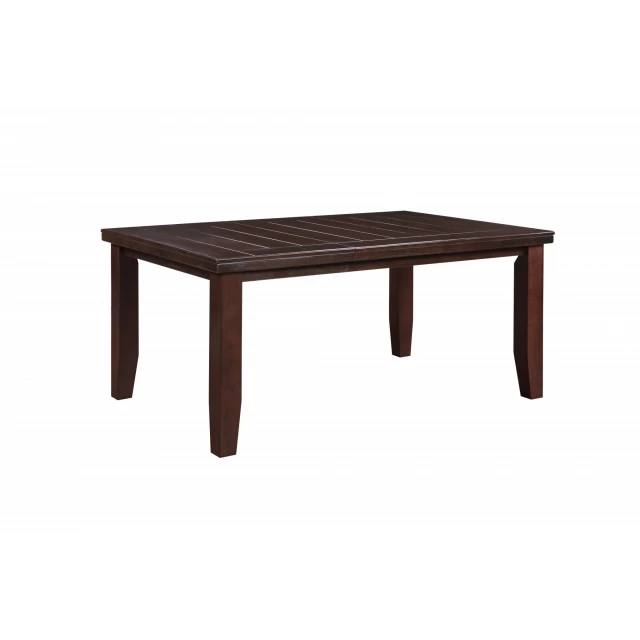 Dark brown dining table in a modern design with wood stain finish suitable for outdoor and indoor use