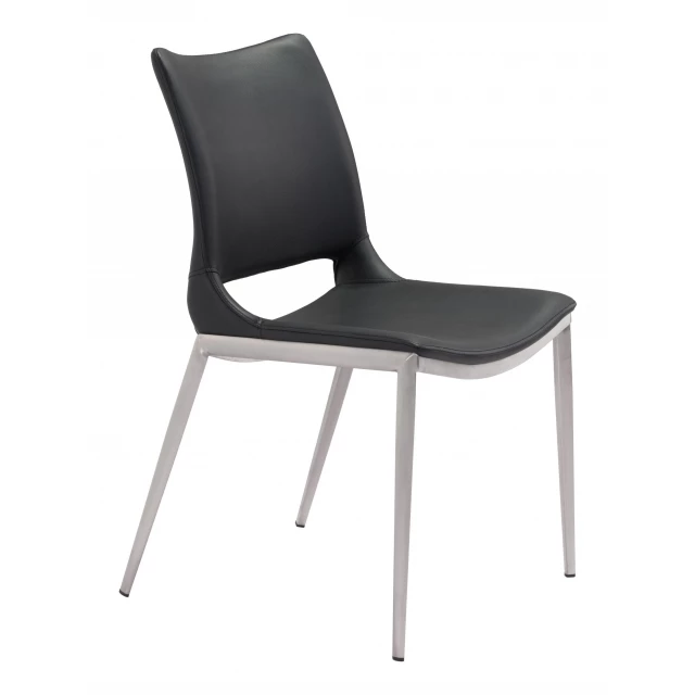 Silver solid back dining chairs with wood and metal materials