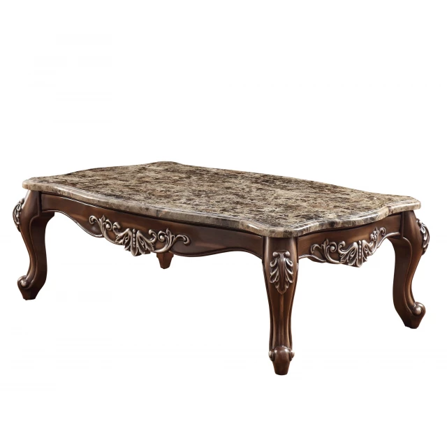 Marble solid manufactured wood coffee table with natural hardwood finish