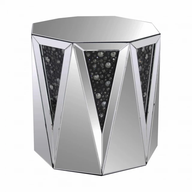 faux crystals octagon mirrored end table with geometric shapes and glass surface for modern home decor
