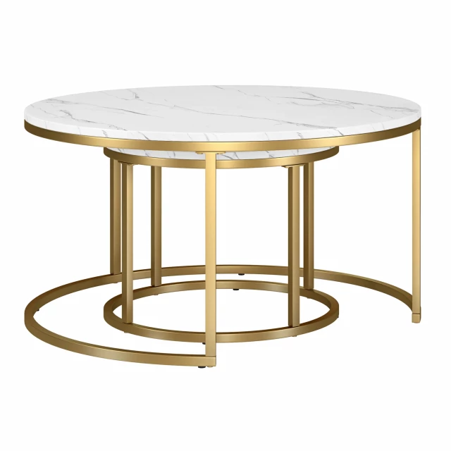 Marble steel round nested coffee tables set with artistic circle design for modern home decor