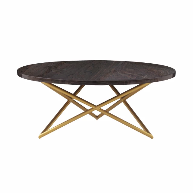 Genuine marble and metal round coffee table with wood stain finish for indoor or outdoor use