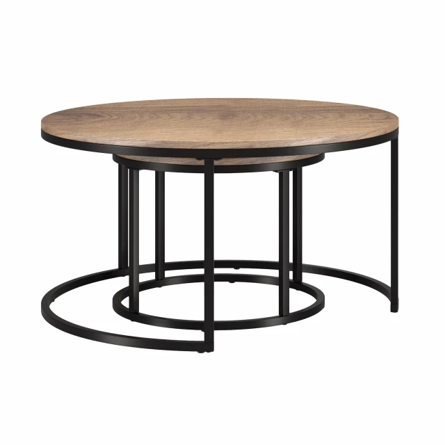 Black steel round nested coffee tables set for modern outdoor furniture design