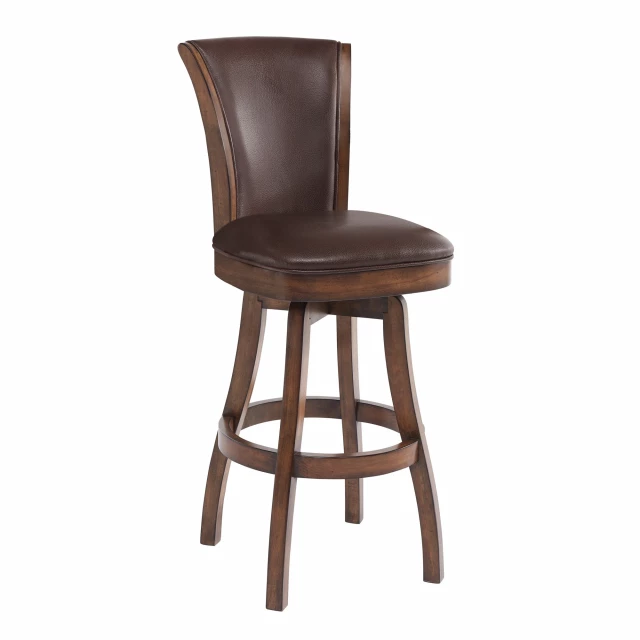 Wood swivel counter height bar chair with armrests and hardwood details