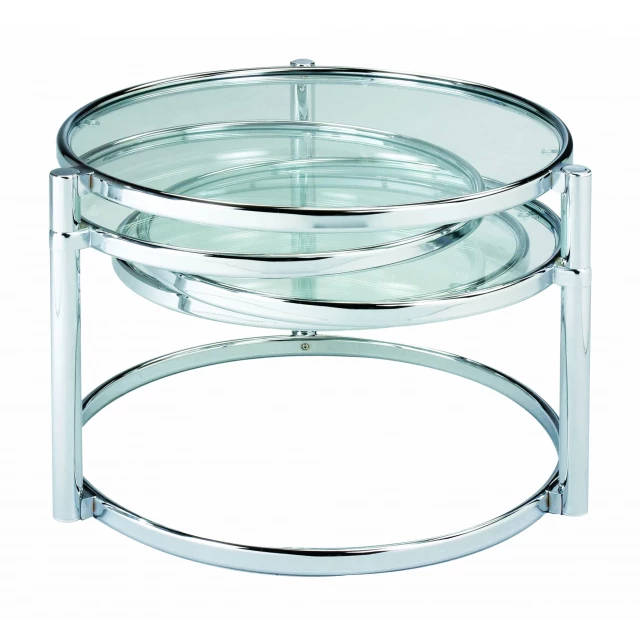 Set of glass round nested coffee tables with modern metal shelves