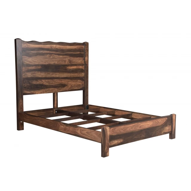 Solid wood queen-size bed in dark brown finish
