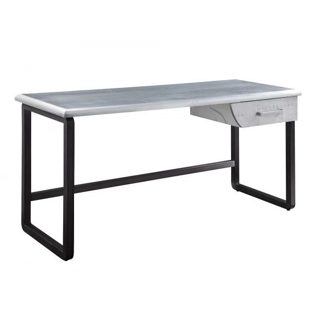 silver black aluminum writing desk with hardwood and plywood accents