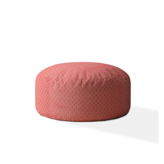 coral polyester round pouf ottoman with comfortable peach tints and magenta shades fashion accessory