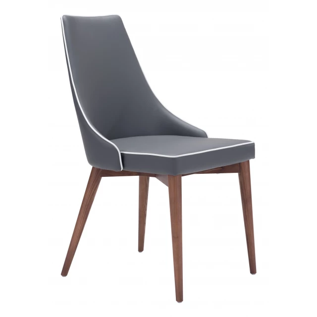Gray white piping walnut dining chairs with comfortable wood and composite material design
