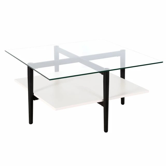 Glass steel square coffee table with shelf modern furniture design