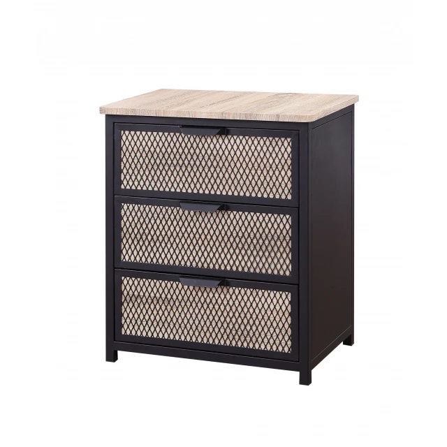 Gray metal wood veneer paper nightstand with drawer and shelf