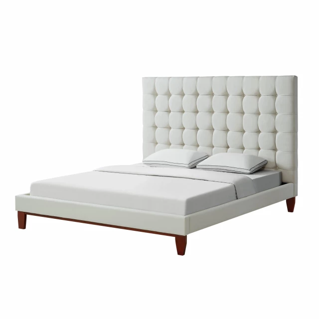 Wood King Tufted Upholstered Linen Bed in elegant bedroom setting