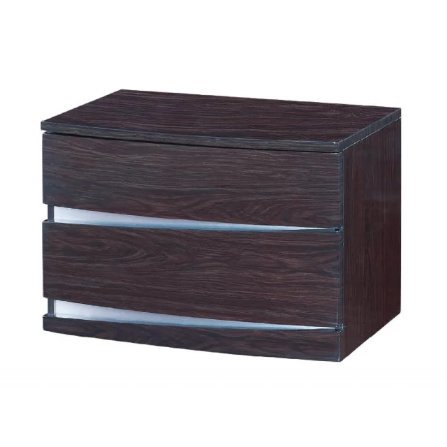 Brown wooden mirrored nightstand with drawers and natural wood stain finish