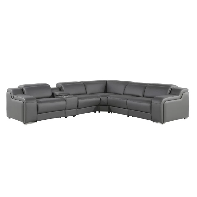 Reclining curved six corner sectional console with integrated comfort and sleek design
