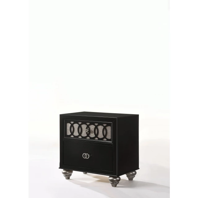 Copper shimmery black rubber wood nightstand with sleek rectangle design for modern bedroom decor