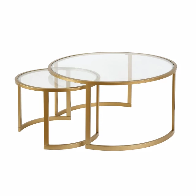 Set of glass and steel round nested coffee tables with modern design