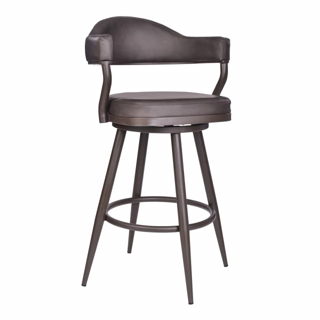 Iron swivel counter height bar chair with wood and metal design suitable for outdoor use