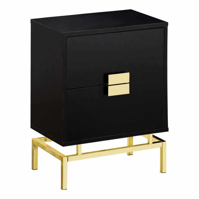 Gold black end table with drawers featuring hardwood and metal materials
