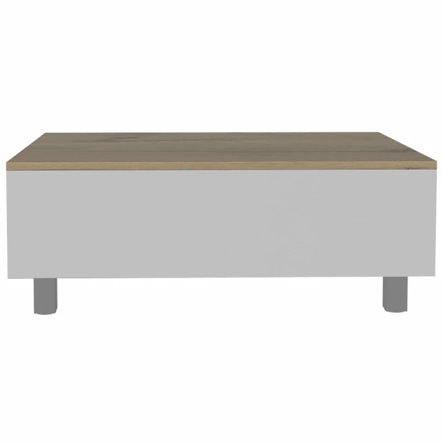 Rectangular lift coffee table with drawer and shelf in hardwood with wood stain finish