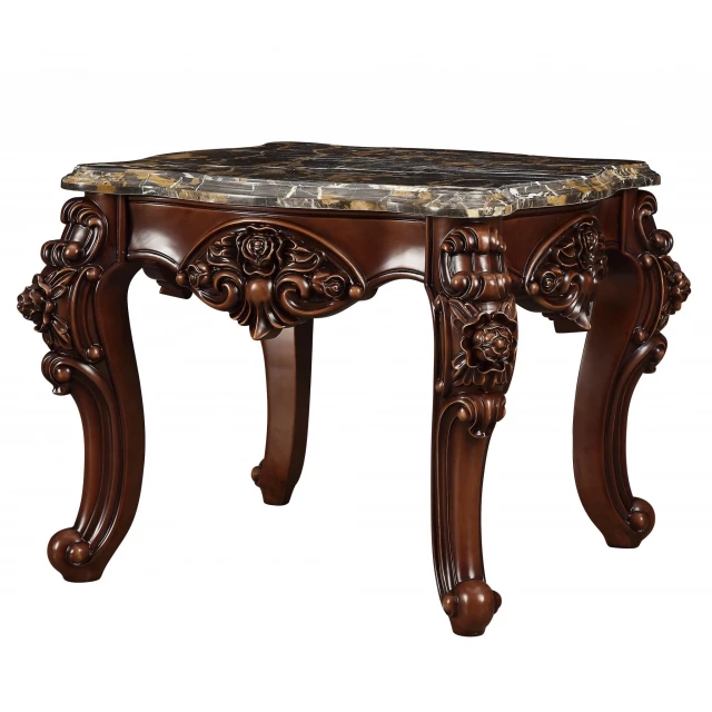 Brown faux marble mirrored end table furniture with hardwood rectangle design