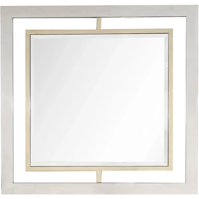 Antiqued gold finish mirror with picture frame design in interior visual art setting for online shop