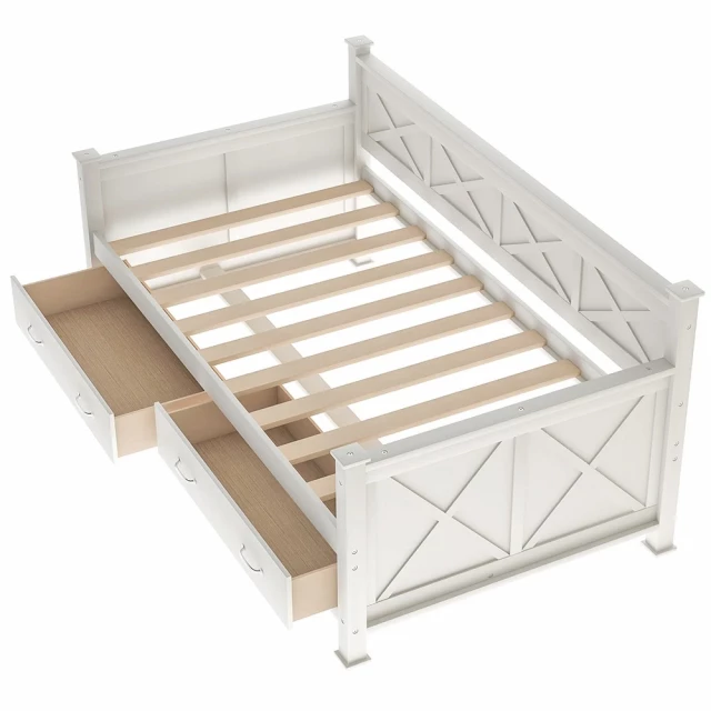 White twin bed with storage drawers for bedroom furniture