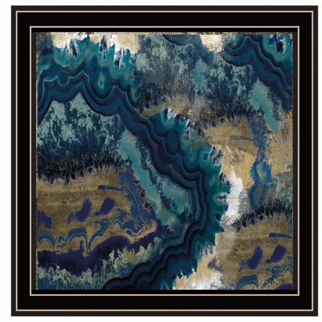 Blue and black framed print wall art with azure accents and textile design