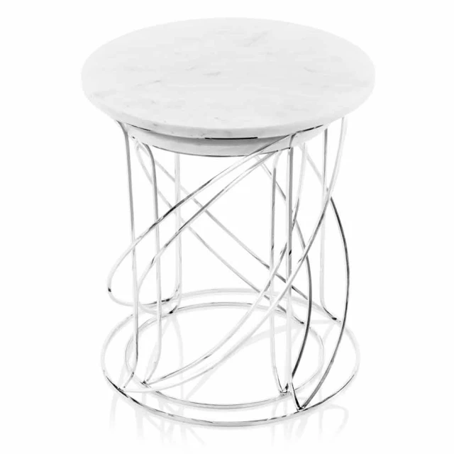 White faux marble round end table with creative art design for modern furniture decor