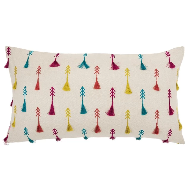 Colorful feathered arrows pattern on a lumbar pillow for home decor